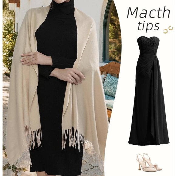 ⚡Women's Beige Pashmina Shawls Evening Dress Bridesmaid Winter Warm Long Scarf - Picture 2 of 6